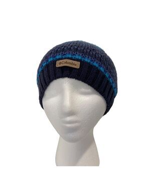 Columbia Striped Knit Beanie Cap Hat For Men & Women unisex blue tones cerulean